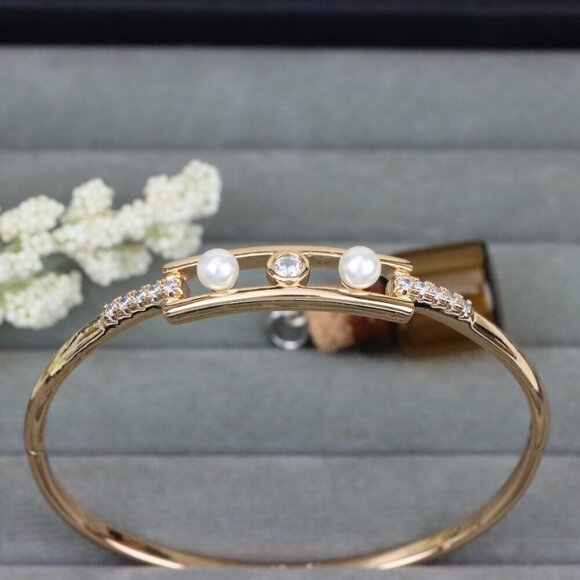 Elegant Rose Gold Bangle with Pearl & CZ Accents, XPBL0450 - Picture 10 of 12